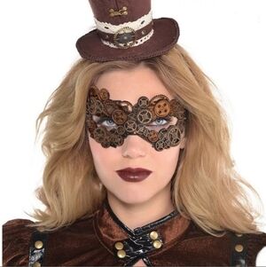 NWT Amscan Steampunk Mask Brass Copper Tone Rubber Gears Elastic Band OS New